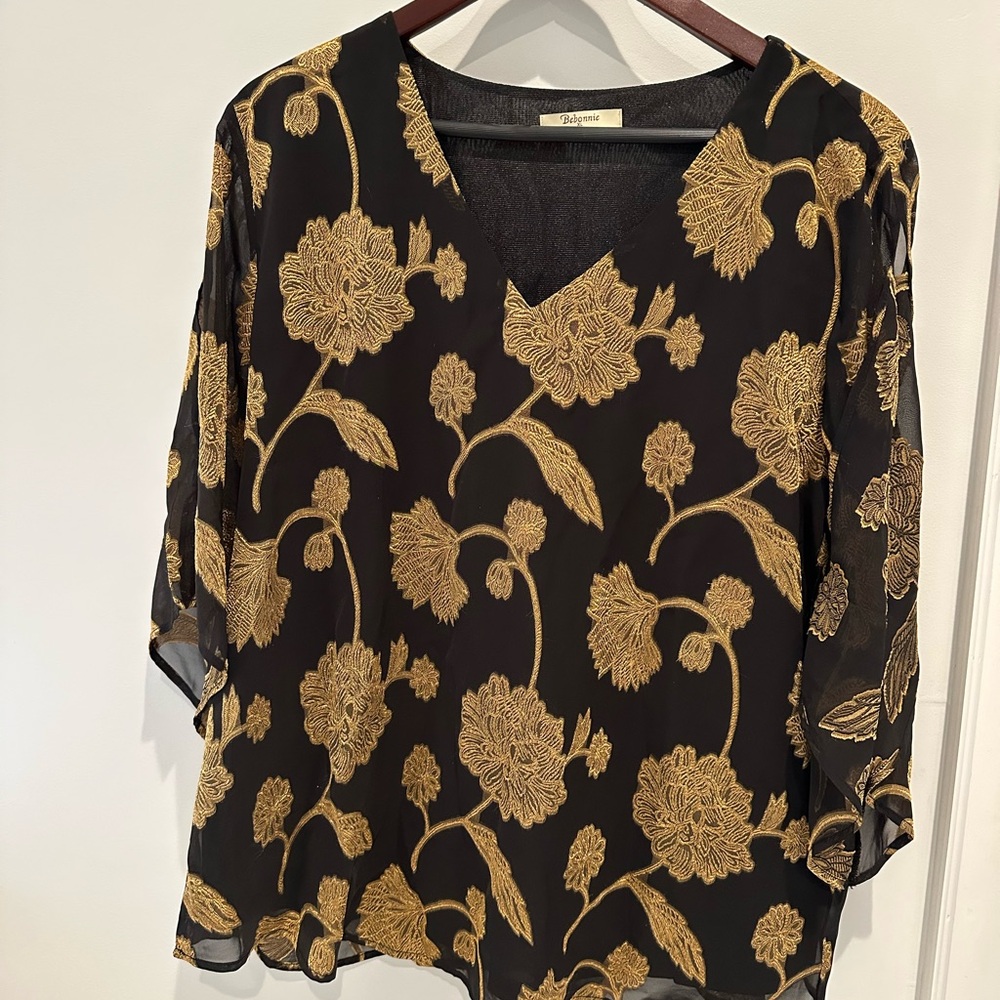 Elegant Black and Gold Floral Blouse